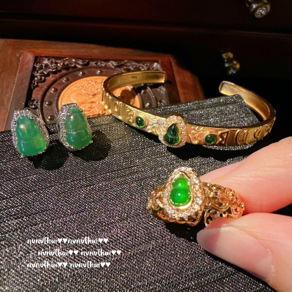 Ancient Gold Filigree Flower Gourd Zircon Bracelet, New Chinese Style, Chalcedony Gourd Fulu Earrings, Set