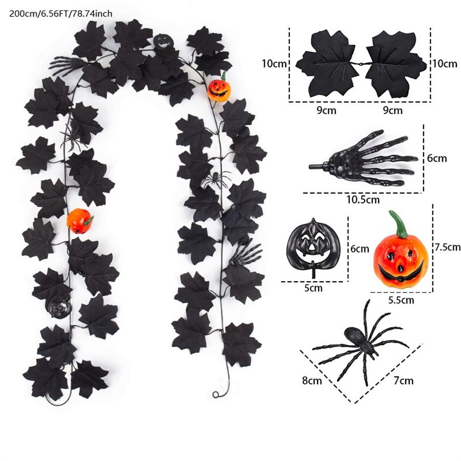 

Gothic Halloween Decoration Vine Artificial Maple Leaf & Pumpkin Vine with Spider Skull Hands for Creating Spooky Fall Ambiance