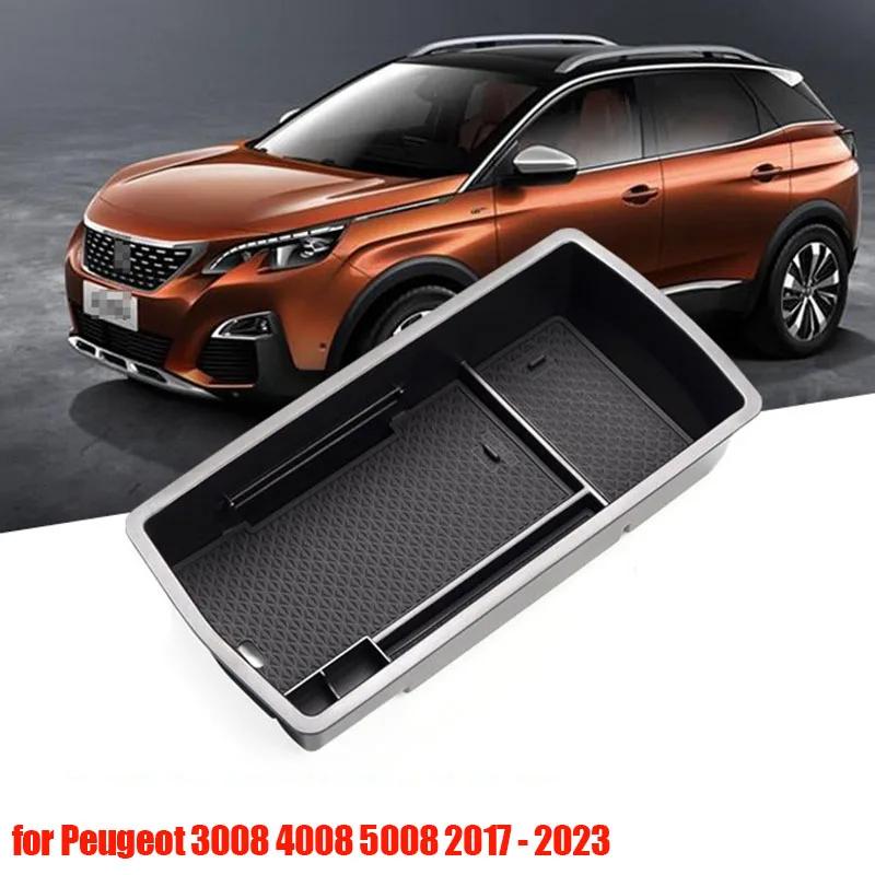 For Peugeot 3008 4008 5008 2017 - 2023 GT Central Console Armrest Storage Box Stowing Tidying Car Accessories Black ABS