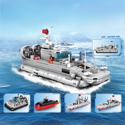 615pcs 4 In 1 Military Series Navy Bison Hovercraft Assembly Building Blocks Children's Toys