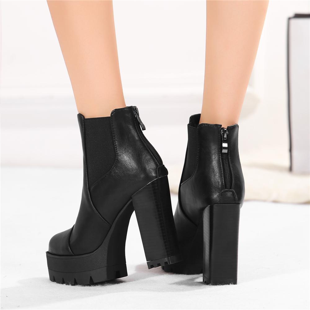 Fashion Women Elastic Band Autumn Ankle Chelsea Boots Square Heel Platform Female Shoes Super High Heels Winter Short Plush Boot Ladies