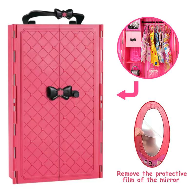 Dollhouse Furniture Doll Wardrobe Plastic Portable Closet Can Collect Doll Clothes Plus Accessories DIY Birth Date Xmas Present