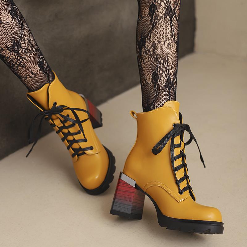 Korte damehøye hæler høst og vinter nye tykkhælede korte støvletter i britisk stil i stor størrelse