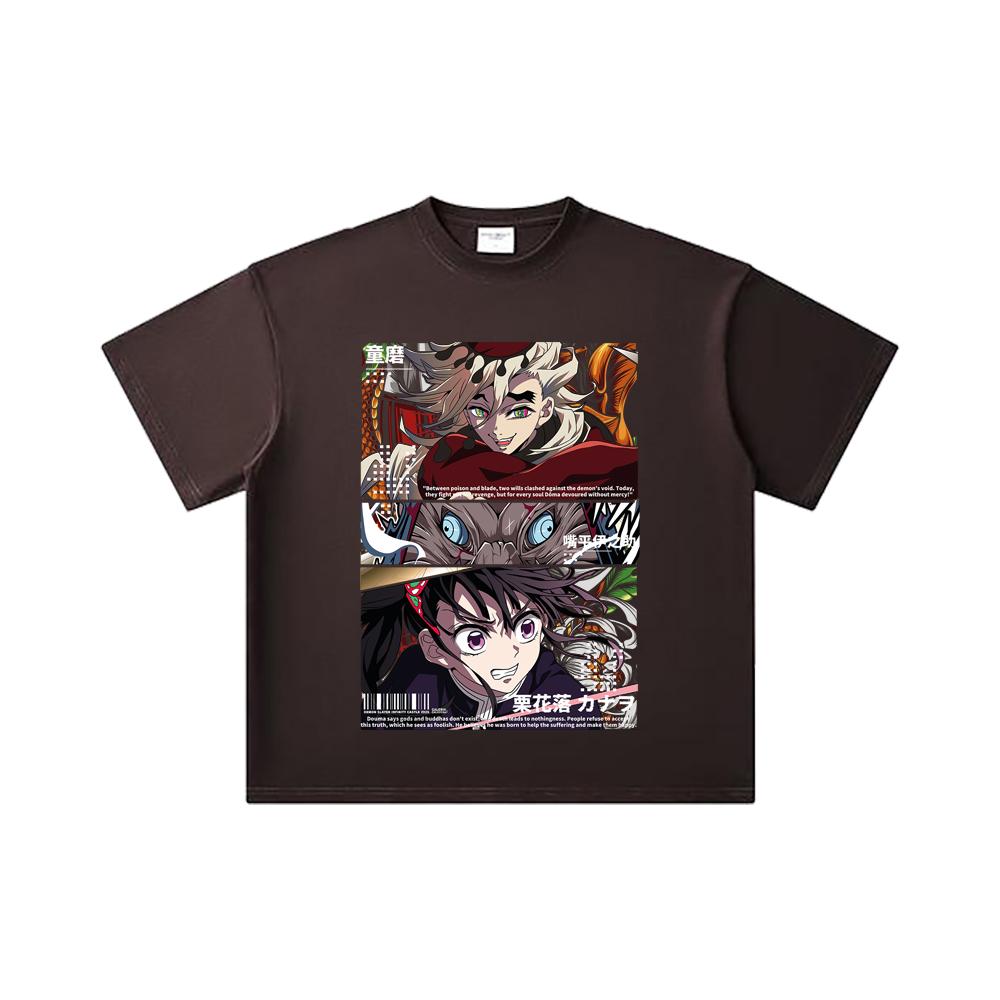 260 GSM Double Yarn 32 Count 100% Cotton Demon Slayer V30 Kanao X Doma White Print Unisex Heavy Cotton T Shirt