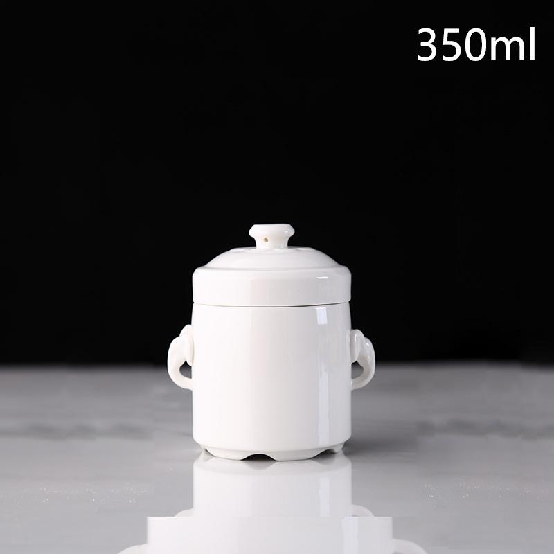

Pure White Ceramic Stew Pot Creative Elephant Trunk Handle Bone Porcelain Stew Cup Double Cover Soup Bowl Home Kitchen Supplies