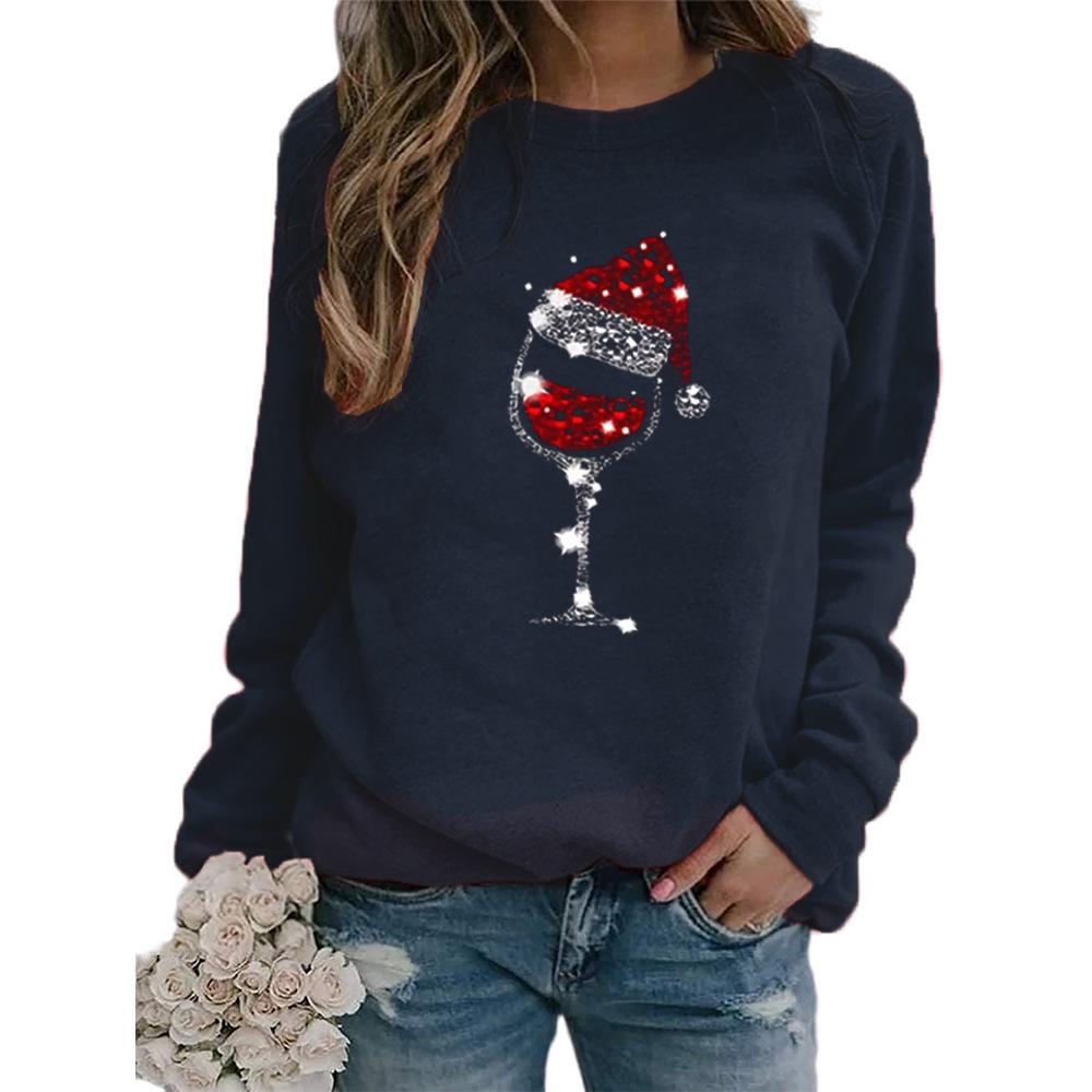 Women's Red Wine Glass Christmas Hoodie with Hat and Long Sleeves