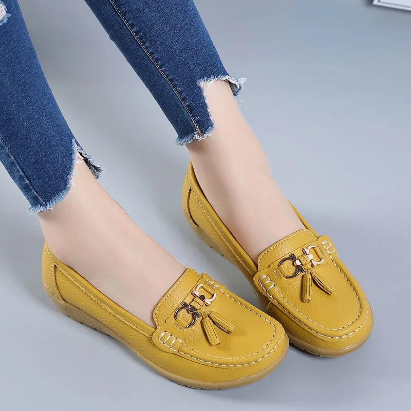 2025 Spring Autumn Shoes Woman tassel Cow Leather Flats Women Slip On Women's Loafers Female Moccasins Shoe Large Size 35-43
