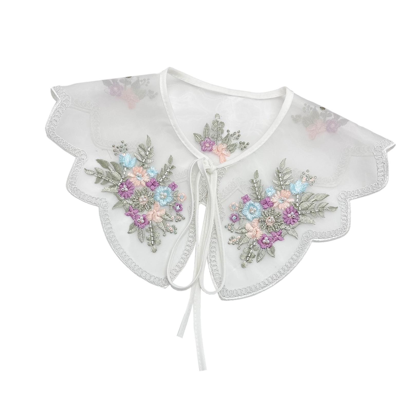 

Элегантный органза красочный цветочный вышитый бисером искусственный воротник для модных женщин съемный воротник шаль накидка A