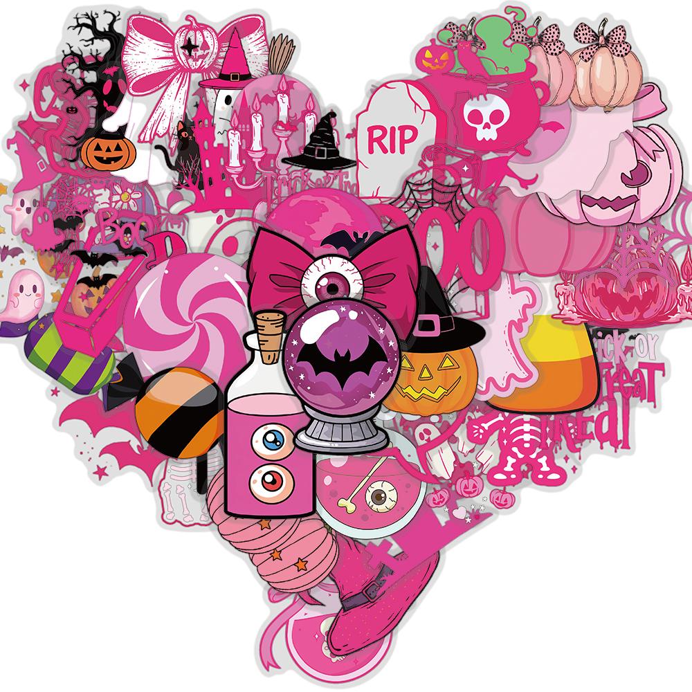 

50/100PCS Pink Halloween Sticker Notebook Phone Suitcase Transparent Skateboard Waterproof Laptop Luggage Decorative Stickers