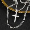 Classic Stylish Cross Jewelry Set Hip-hop Punk Inlaid Zircons Cross Pendant Necklace+Simplicity Cuban Chain Men Party Gift
