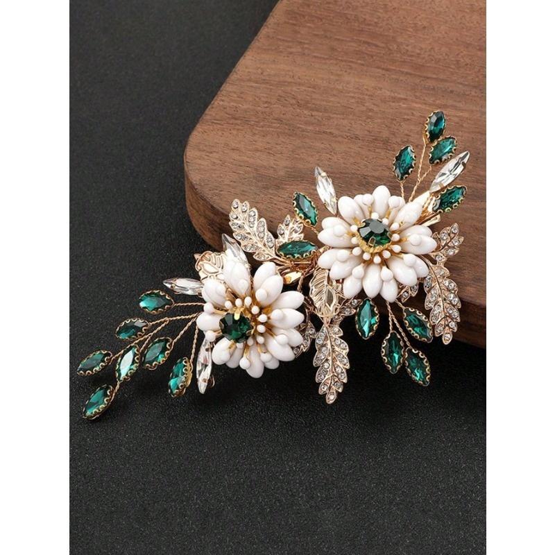1 szt. Ręcznie robiona spinka do włosów w kształcie kwiatu ze stopu złota i pereł, Ślubny dodatek do włosów