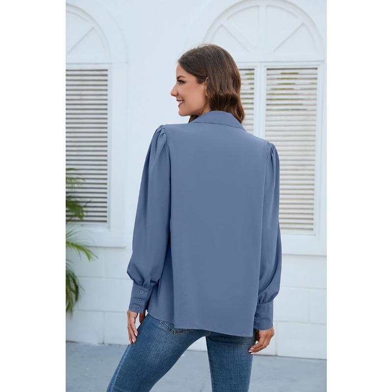 Spring and Autumn Women's Shirt Pleated Long Sleeve Blouse Tops Temperament Elegant Plus Size