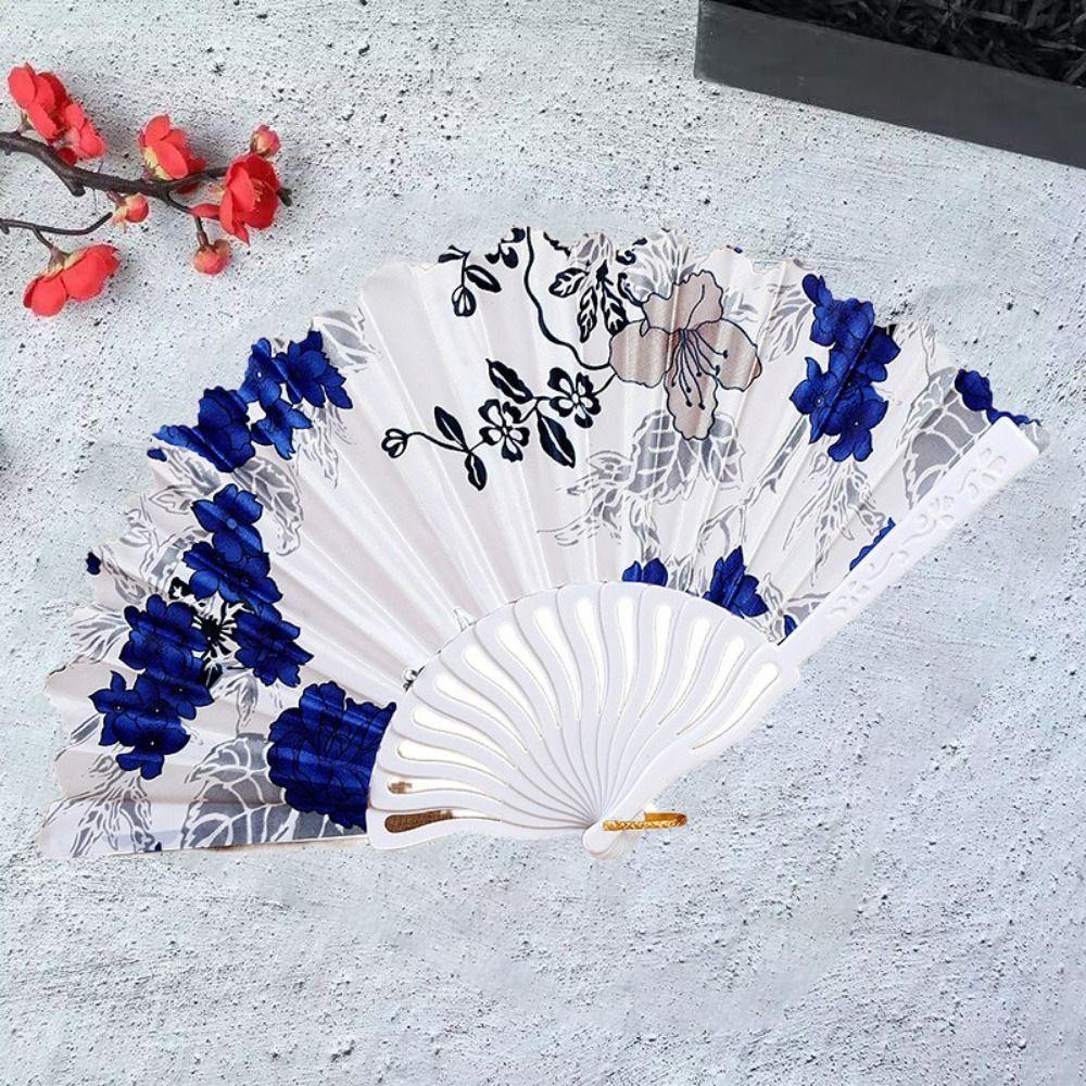 Chinese Style Hand Held Flower Fan Flower Pattern Chinese Dance Fan Bamboo Folding Fan  Party