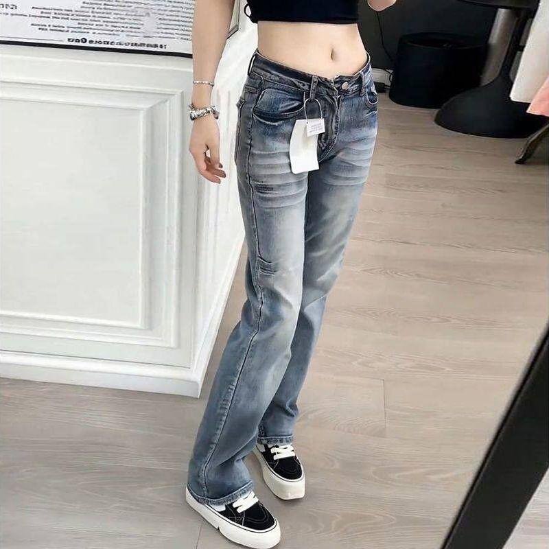 Retro low-rise design straight jeans women's autumn new versatile and thin version mopping trousers