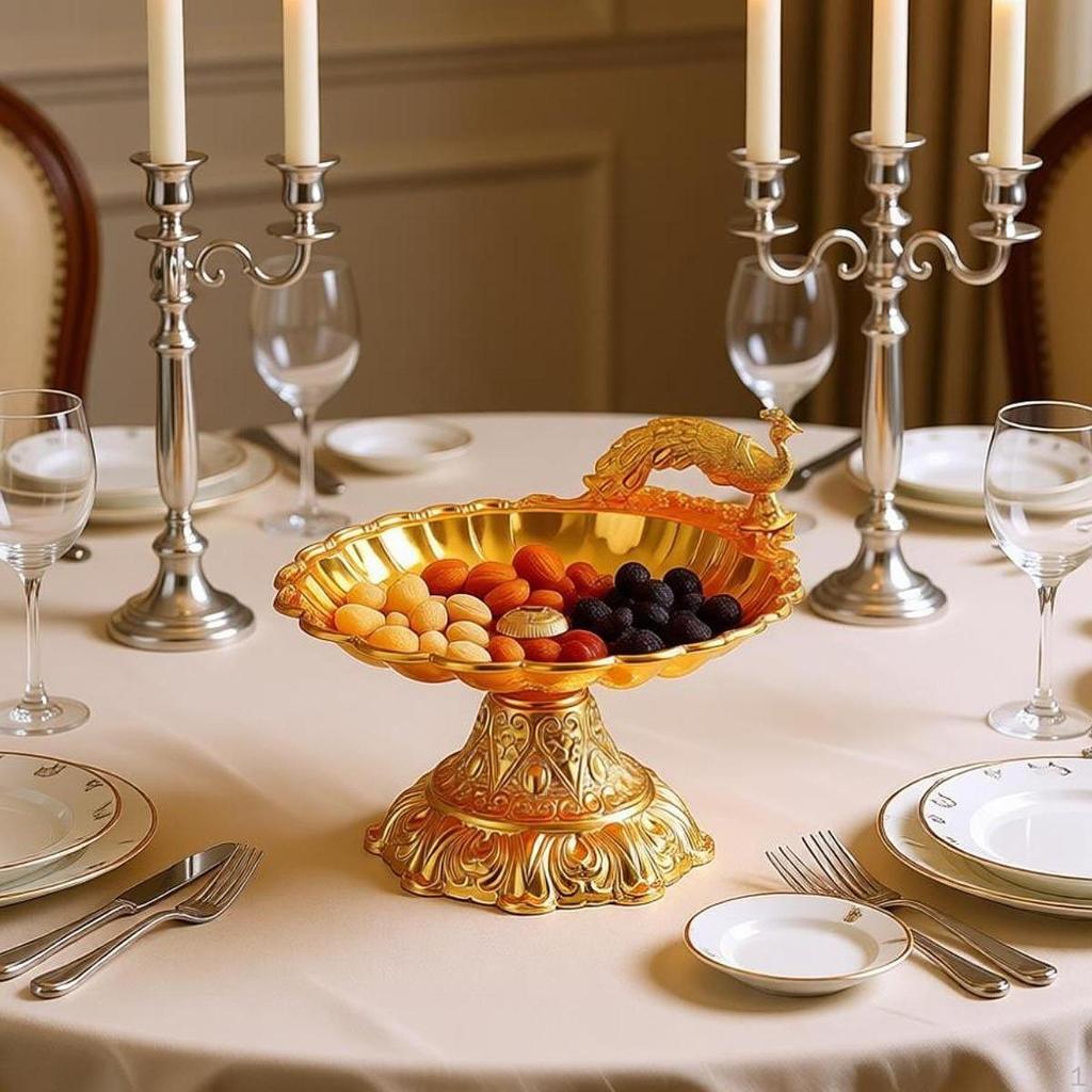 Decorative Pedestal Fruit Plate Bowl Footed Metal for Kitchen Restaurant