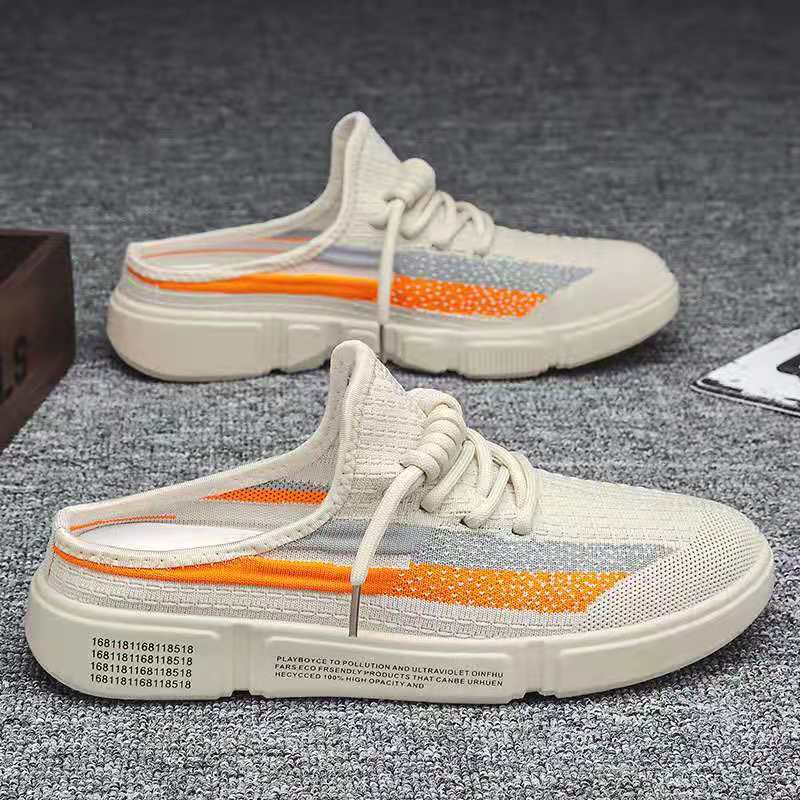 

Летние сетчатые модные дышащие полутапочки для мужчин, высококачественные, легкие, удобные, повседневные туфли Baotou, кроссовки для пляжа, прогулок на открытом воздухе 43 бежевый