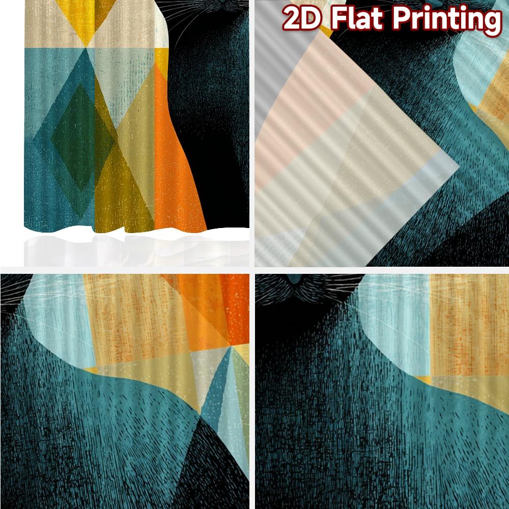 2D Flat Printing  2pcs Black Cat with Colorful Diamonds Chic Contemporary Curtains Durable Polyester Curtains Decorations For