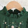 Baby Mädchen Neues Landhausstil Kleid Grün Ärmellos Rüsche + Blumenstickerei Schleife Prinzessinnenkleid