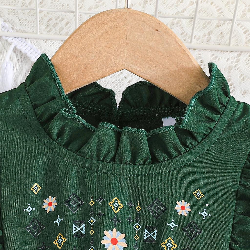 Baby Mädchen Neues Landhausstil Kleid Grün Ärmellos Rüsche + Blumenstickerei Schleife Prinzessinnenkleid