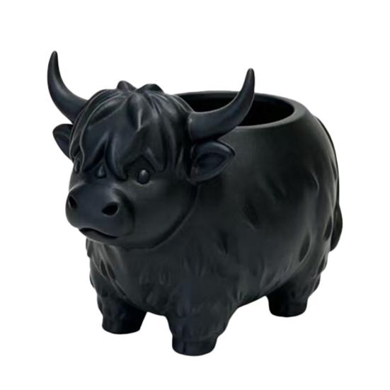 Highland Cow Planter Large Diameter Flower Pot 3D Yak Shape PLA Desktop Planter чёрный