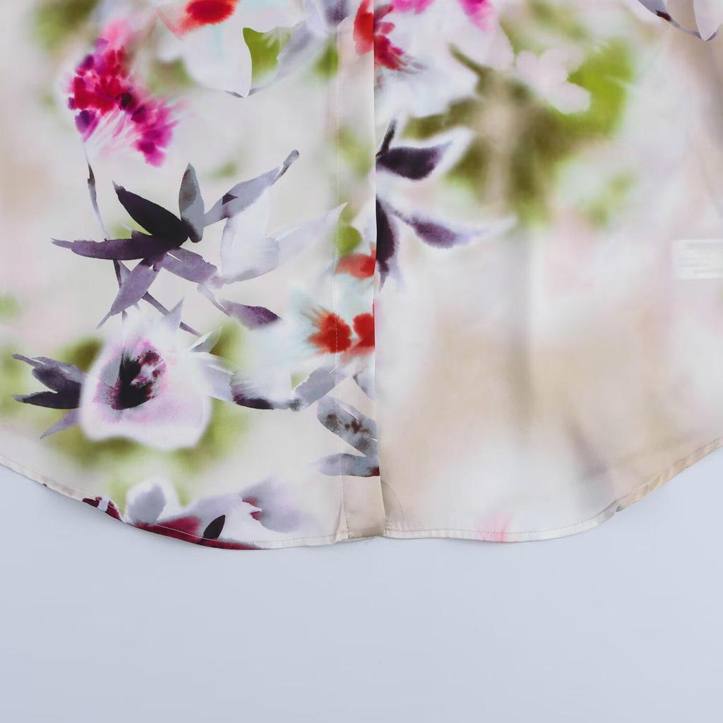 Spring 2025 Floral Print Satin Shirt for Women: Elegant, Casual, Lapel Design