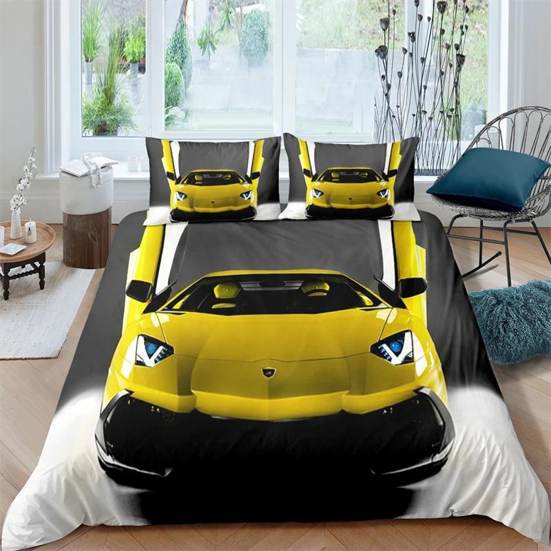 Racing Car Printed Duvet Cover With Pillowcase Bedding Set Single Double Twin Full Queen King Size 2/3pcs Polyester Quilt Cover