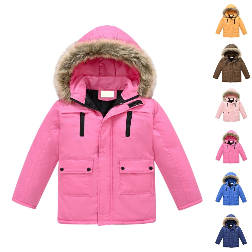 Manteau à capuche amovible pour enfants - Veste à bordure de couleur unie