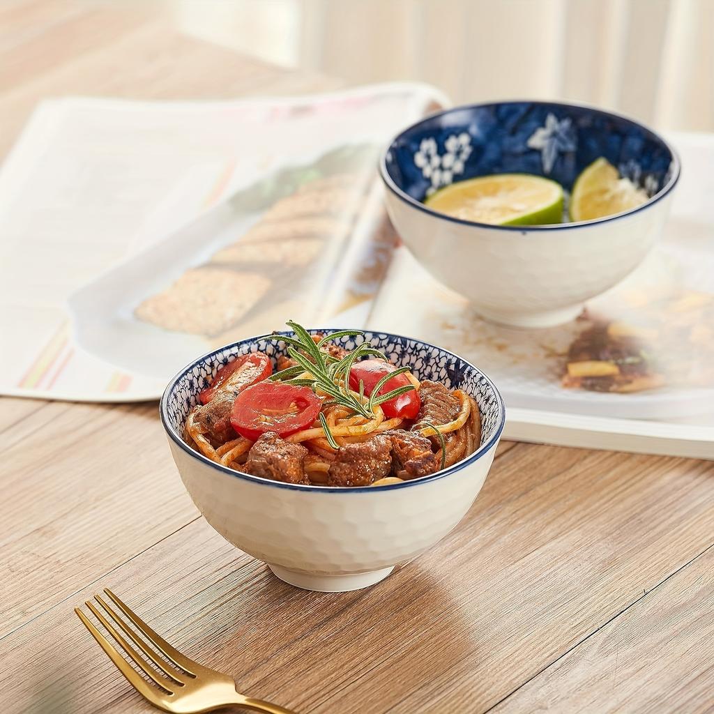 Japanese Style Ceramic Cereal Bowls,10 Ounces Salad,Soup,Rice Bowl Set,Blue and White (4.5 Inch)