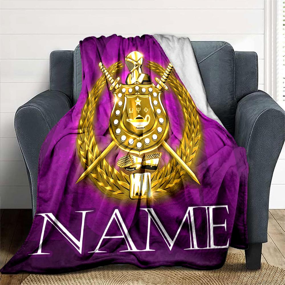 Customiz Name Personality Omega Psi Phi Blanket Soft &Warm Sofa Office Bed Travel Lunch Break Blanket, Gift Suitable All Seasons