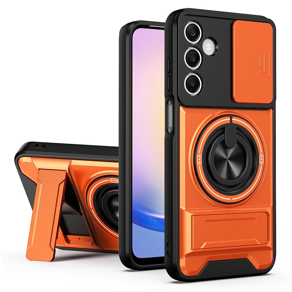 For Samsung Galaxy A25 5G (Global) (161mm) Magnetic Case Ring Holder Foldable Kickstand TPU PC Phone Cover with Camera Lens Slider