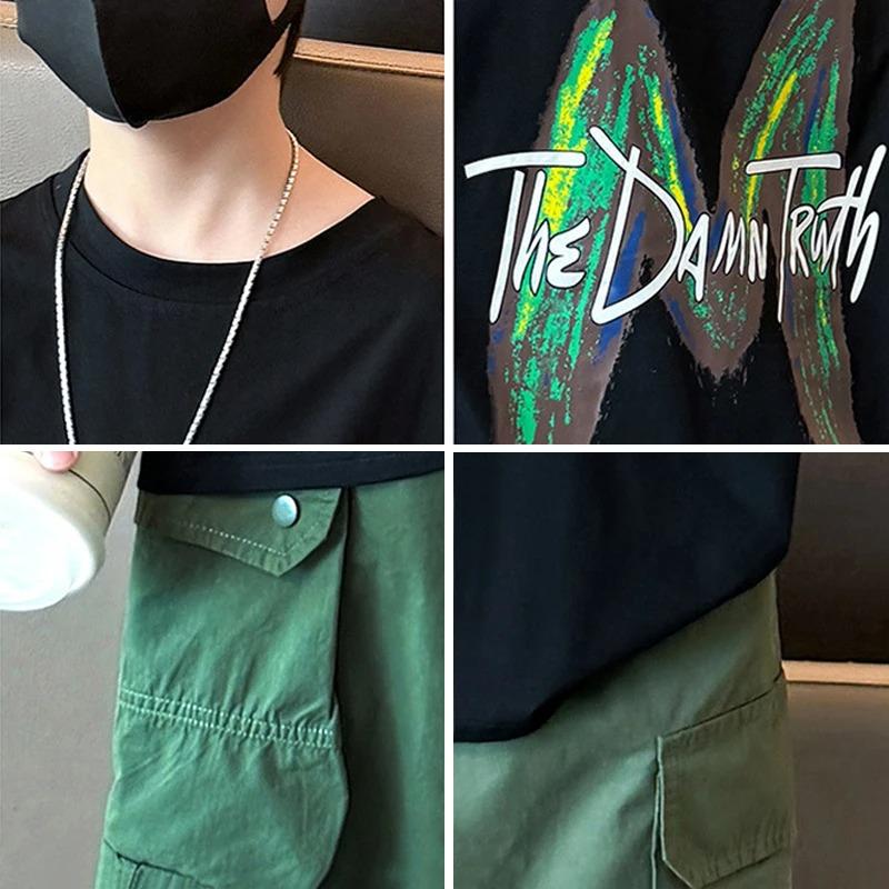 Teen Boys Clothing Set Summer Letter Short Sleeve T Shirt Pants Suit Kids Handsome Casual Outfit