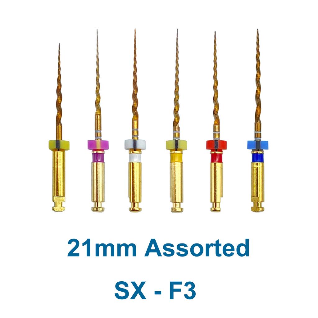 6 Pezzi Lime Endodontiche Dorate 19 21 25mm Flessibili Rotanti Canalare Radice Dentale Nichel Titanio