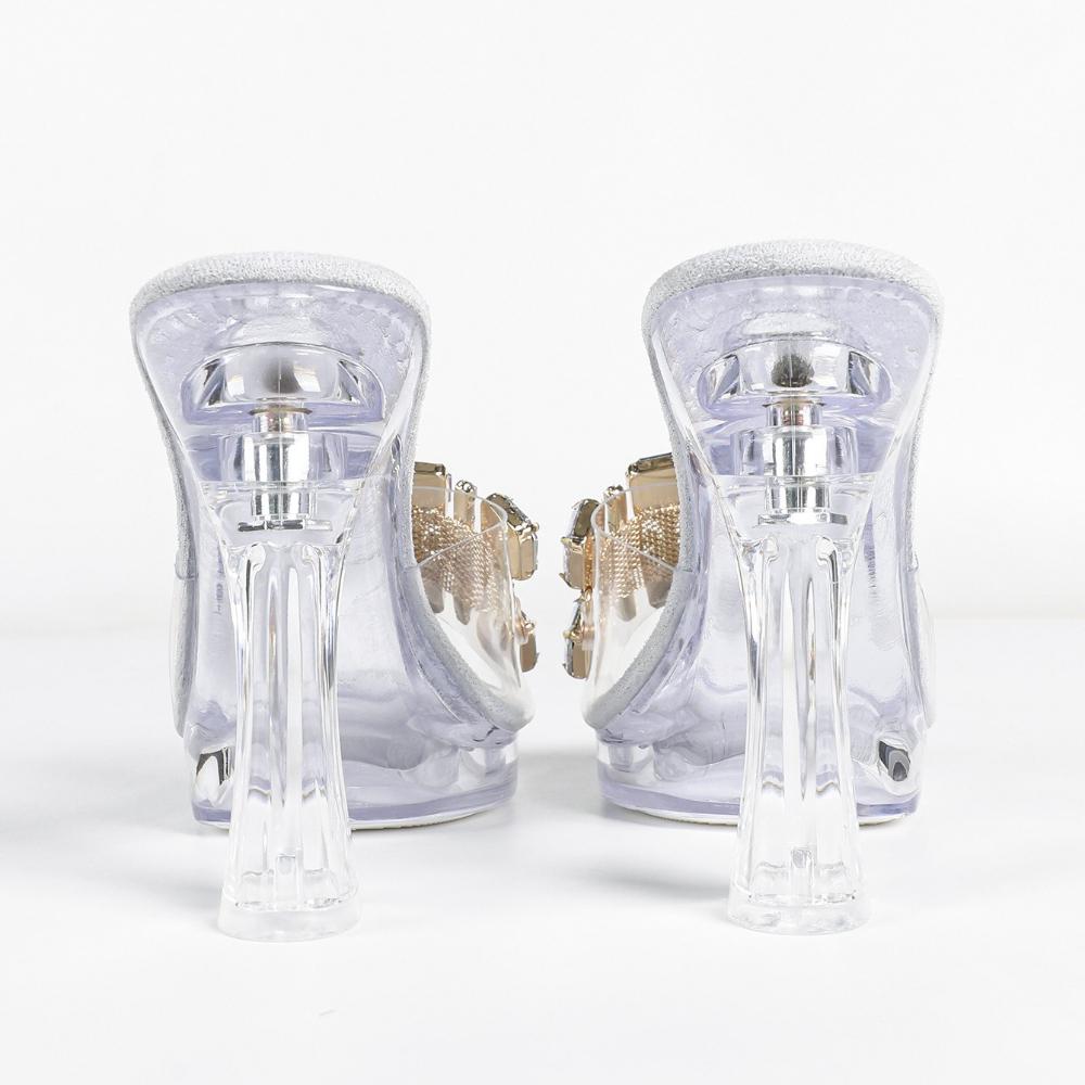 Damen Sexy Strass-Stiletto-Slipper Kristall-Transparente Plateau-Absätze Sommer-Bankett-Party Damen-Schuhwerk LFD-198711-Q3