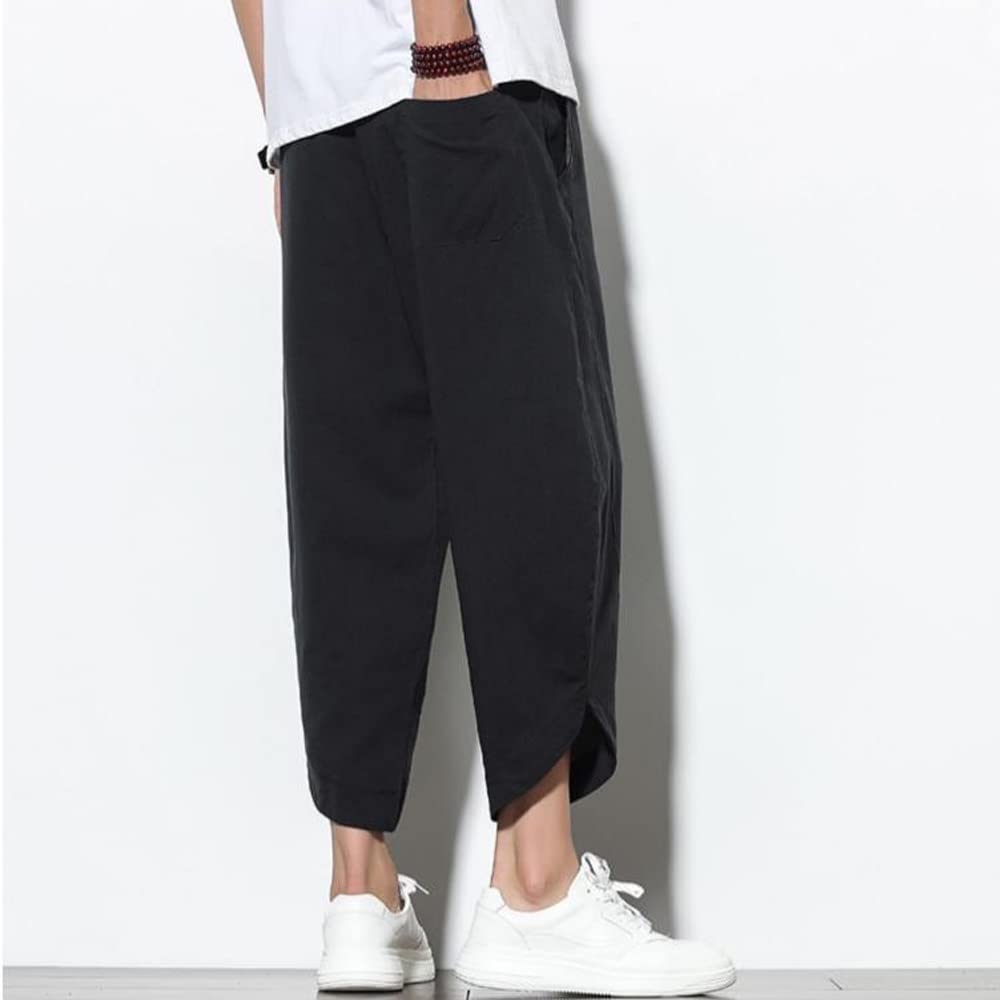 GUTHONG Summer Sarouel Plus Cropped Solid Tapered Adjustable Loose Casual Pants for and Size 3XL Men's Pants, Wide-leg Pants, Sizes, Length, Color,