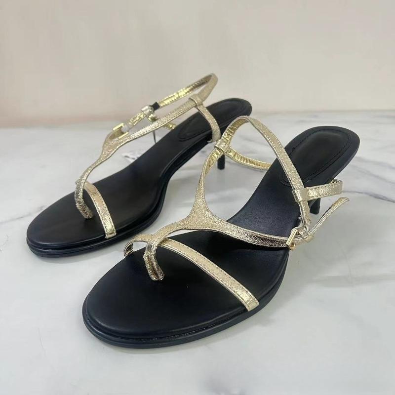 

Shiny Gold Narrow Band Women High Heeled Sandals Fashion Clip Toe Buckle Strap Design Luxury Party Shoes for Ladies 42 золотий