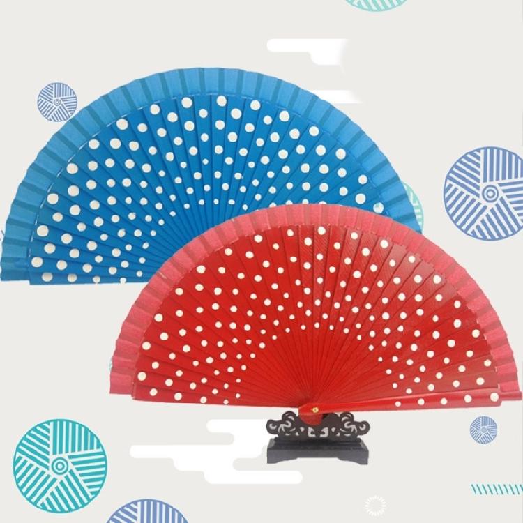 Flamenco Spanish Hand Fan Vintage Dots Pattern 23cm Elegant Wood Folding Fan for Dancing Performances Party Decoration
