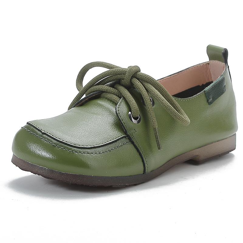Vintage Plain Oxfords Shoes Women's Genuine Leather Flats Ladies Laced Up Moccasins Elderly Woman Square Toe Driving Loaferss