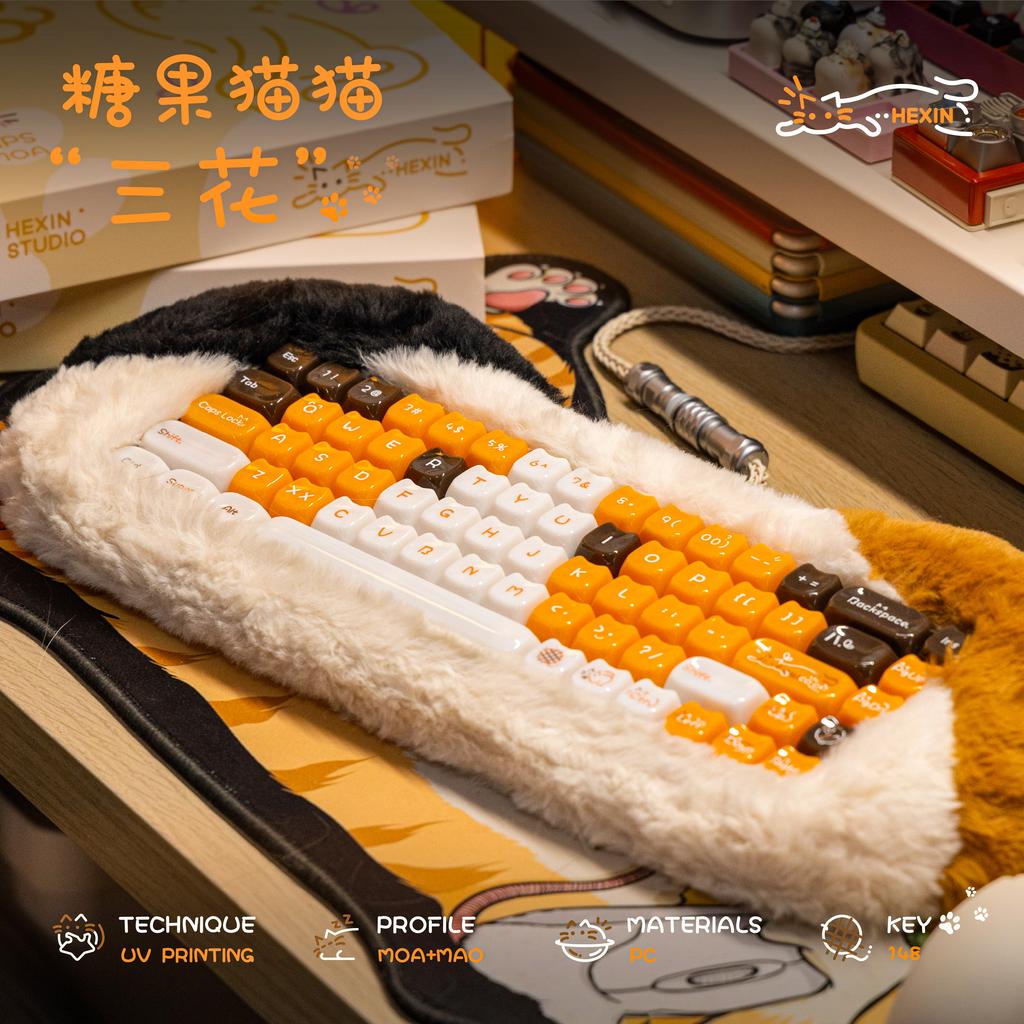 Cute Kitten Theme Keycap Set 148Keys PC Custom Multiple Colors Keyboard Cap MOA Profile KeyCap for Mechanical Keyboard Accessory