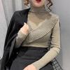 Potargany sweter z półgolfem damski jesienno-zimowa odzież koronkowy styl samo-uprawa Hollow dzianina najniższa koszula Top
