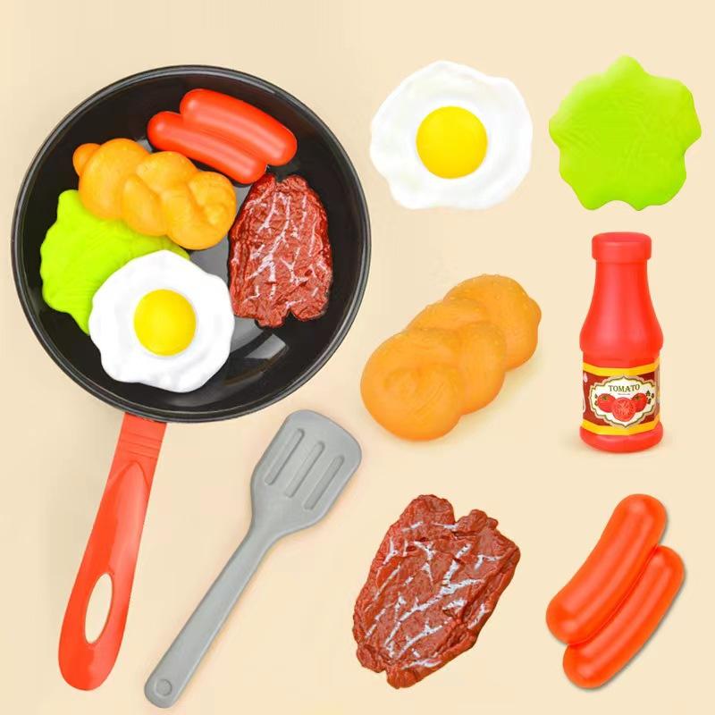 8pcs/set Simulation Kitchenware Play Set Pot Steak Vegetable Bread Hot Dog Omelette Children Toy Kitchen Food Toys