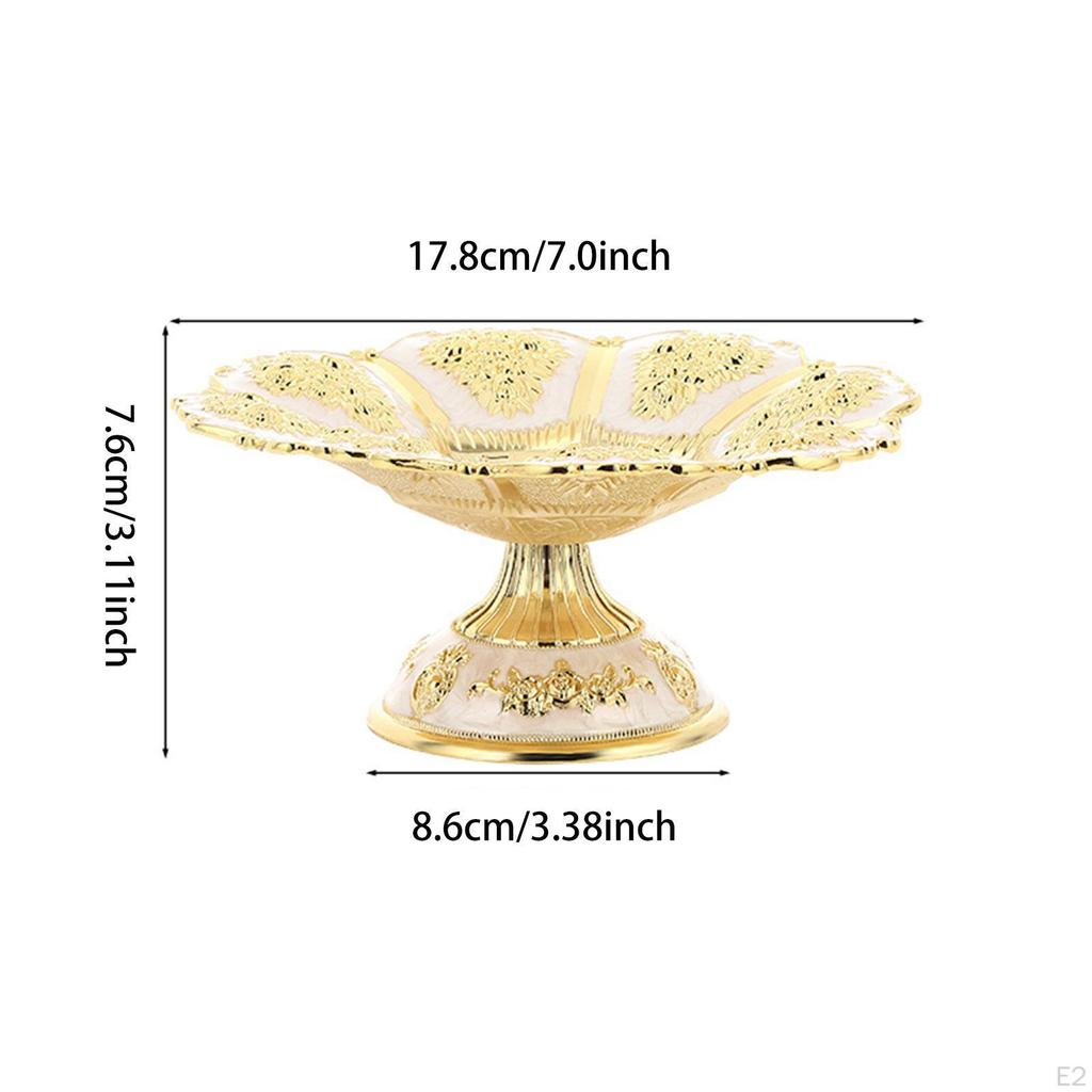Decorative Pedestal Bowl Gold Embossed Fruit Metal Dish Platter for KTV Living Room