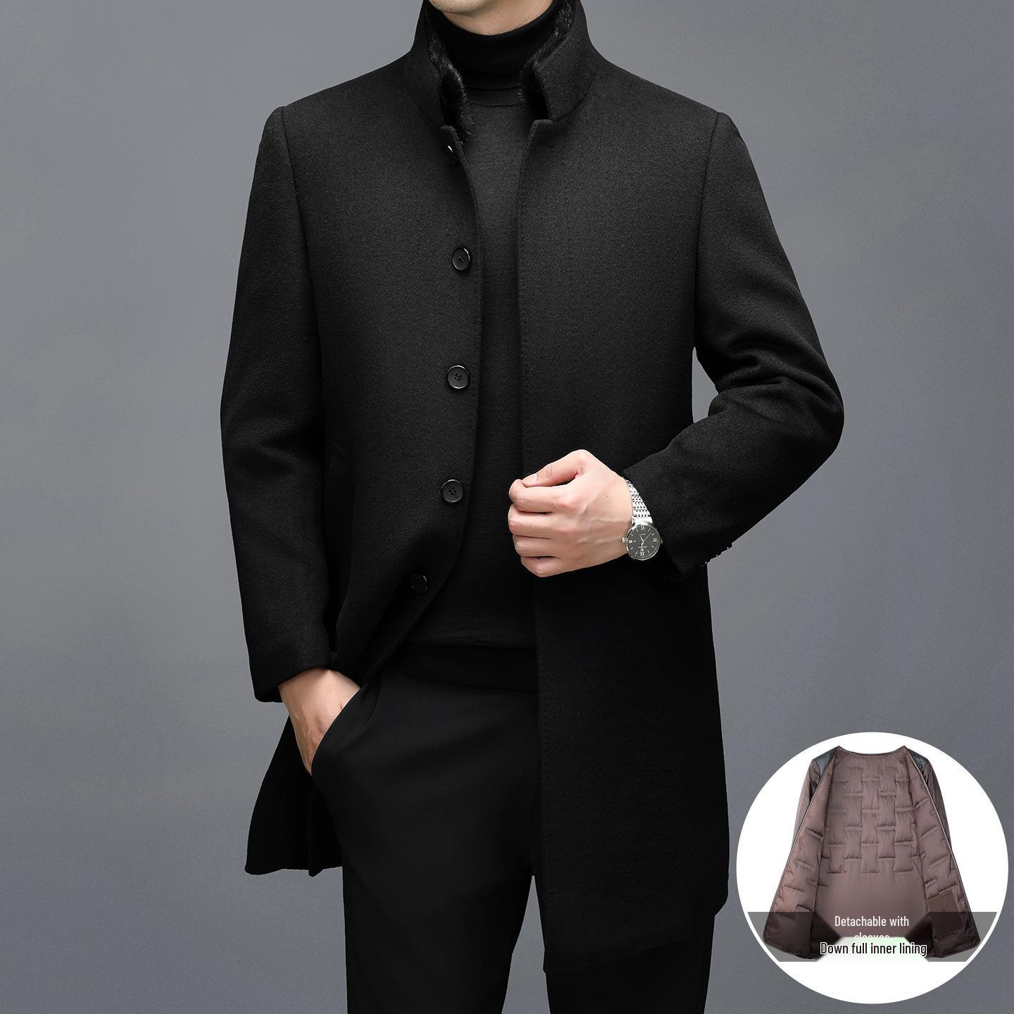 

Зимнее пальто из смесовой шерсти в стиле легкой роскоши с воротником из норки и пуховой подкладкой XL чёрный