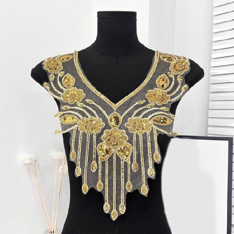 Embroidery Applique Sequins Beads Sew On Collar Patches Wedding Dress Applique For Wedding Dress Evening Gown Decoration
