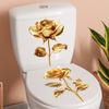 Golden Rose Toilet Seat Stickers Waterproof Self Adhesive Bathroom Decor Floral Decals Toilet Background Art Posters Decor