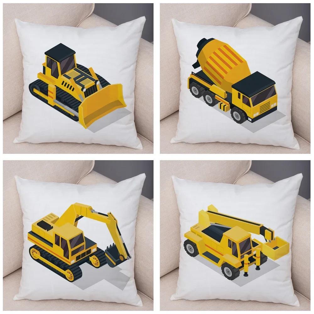 Cartoon Excavator Bulldozer Pillowcase Car Ornaments Office Living Room Sofa Home Pillowcase