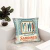 "Vintage Sardines Pillow Cover – Retro Fish Can Label Design With Mediterranean Style For Kitchen, Living Room & Coastal Decor"