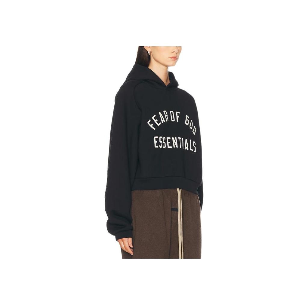 Fear of God Essentials Fleece Cropped Hoodie Black Women Tops 192HO247350FW