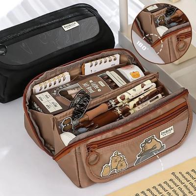 9-Layer Large Capacity Pen Bag INS Solid Color Canvas Pencil Case Creative Simple Stationery Storage Pouch Lovely Student Gift