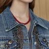 MAXZA Denim Vest With Check And Ruffle Trimming