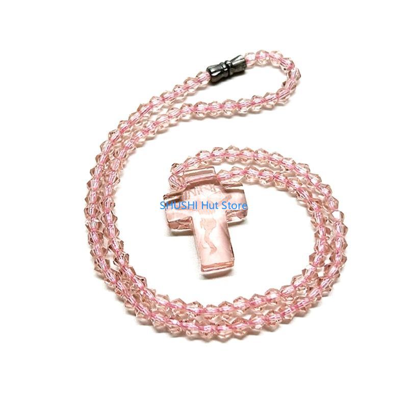 Crystal Bead Rosary Necklace Bead Chain Pendant Ornament D57B